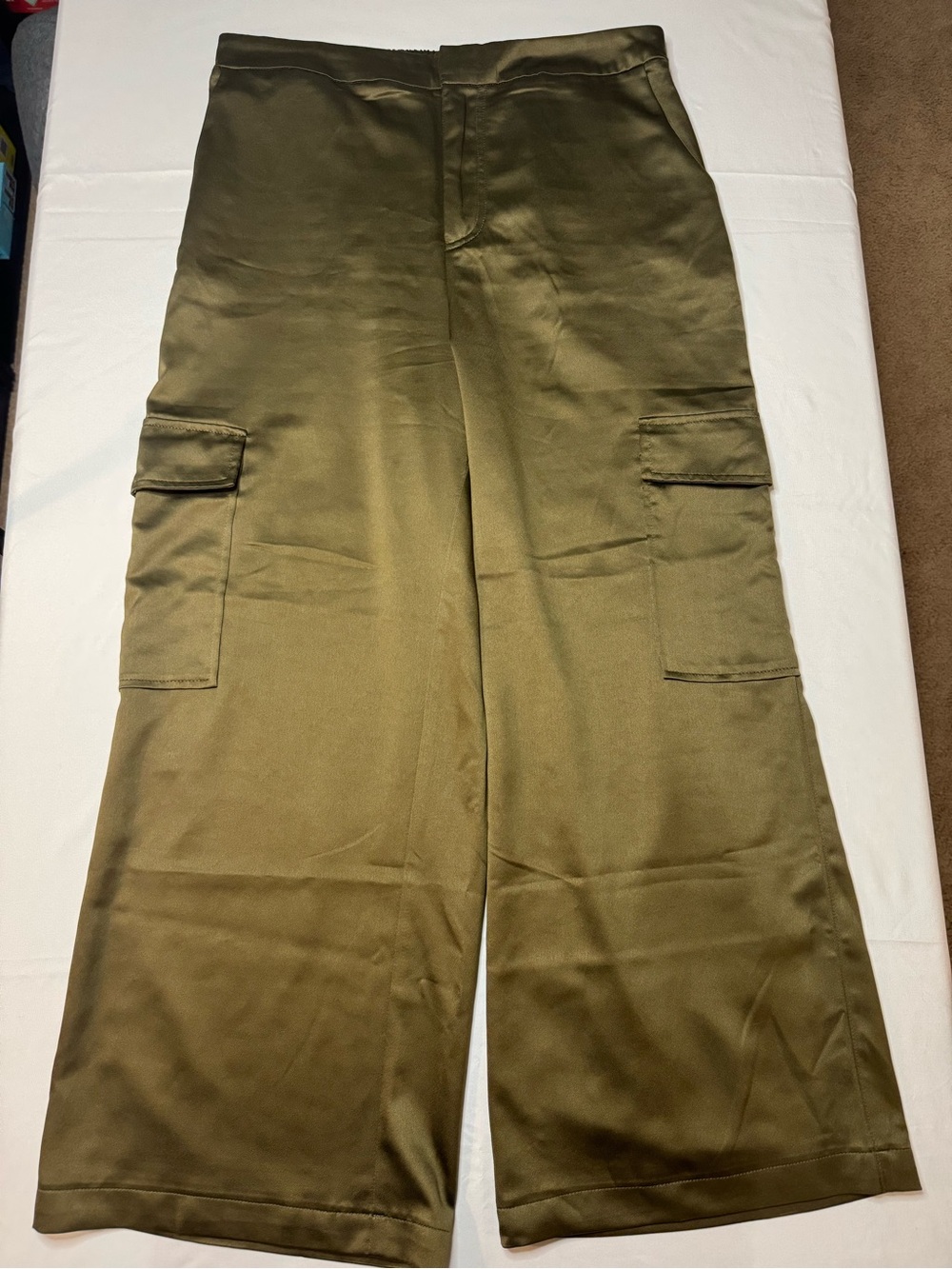 Haute Monde Olive Cargo Wide-Leg Trousers